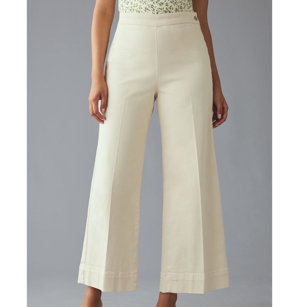 Pilcro Anthropologie Skipper twill  High-Rise Crop Wide Leg Jeans Cream 28 29 - Picture 2 of 16